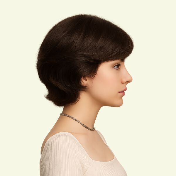 Tóc Giả Nữ Nguyên Đầu - Trung Niên Kiểu Tém Ngắn Xoăn Ngang Vai Mái Xéo | Wina