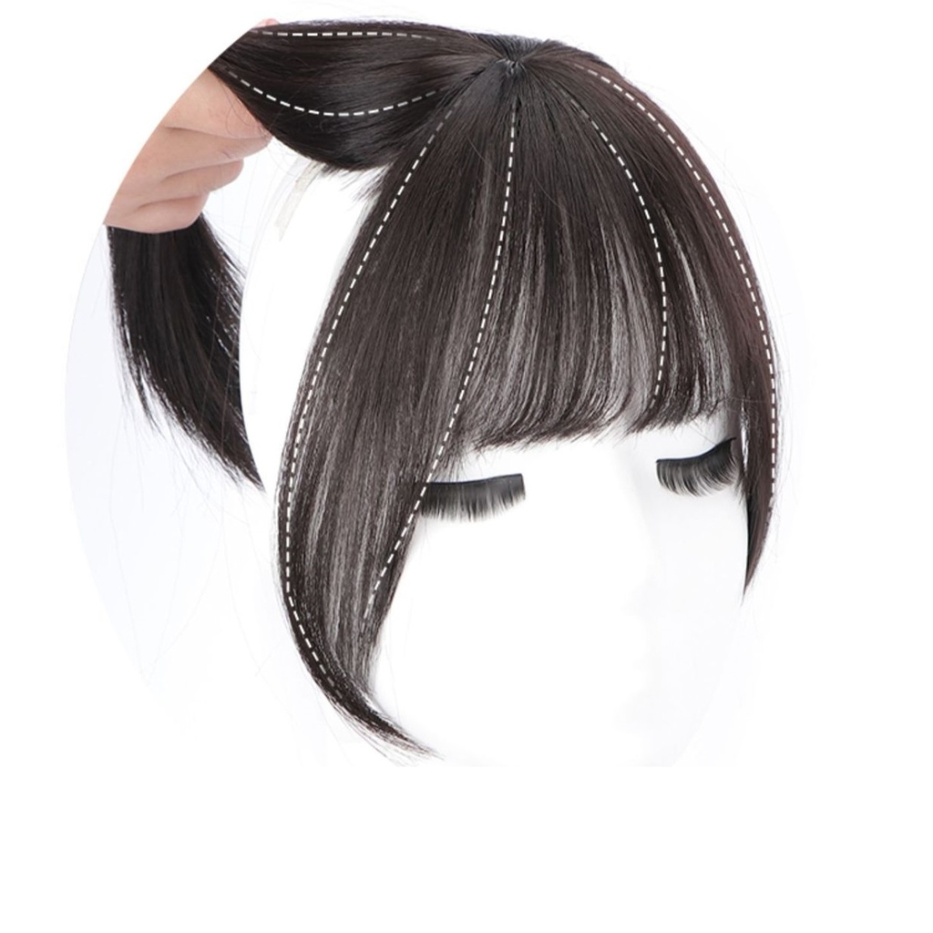 Tóc Mái Thưa Bằng Tóc Thật - Da 3D Xoáy Ngôi Ngang Dài 30cm | Wina