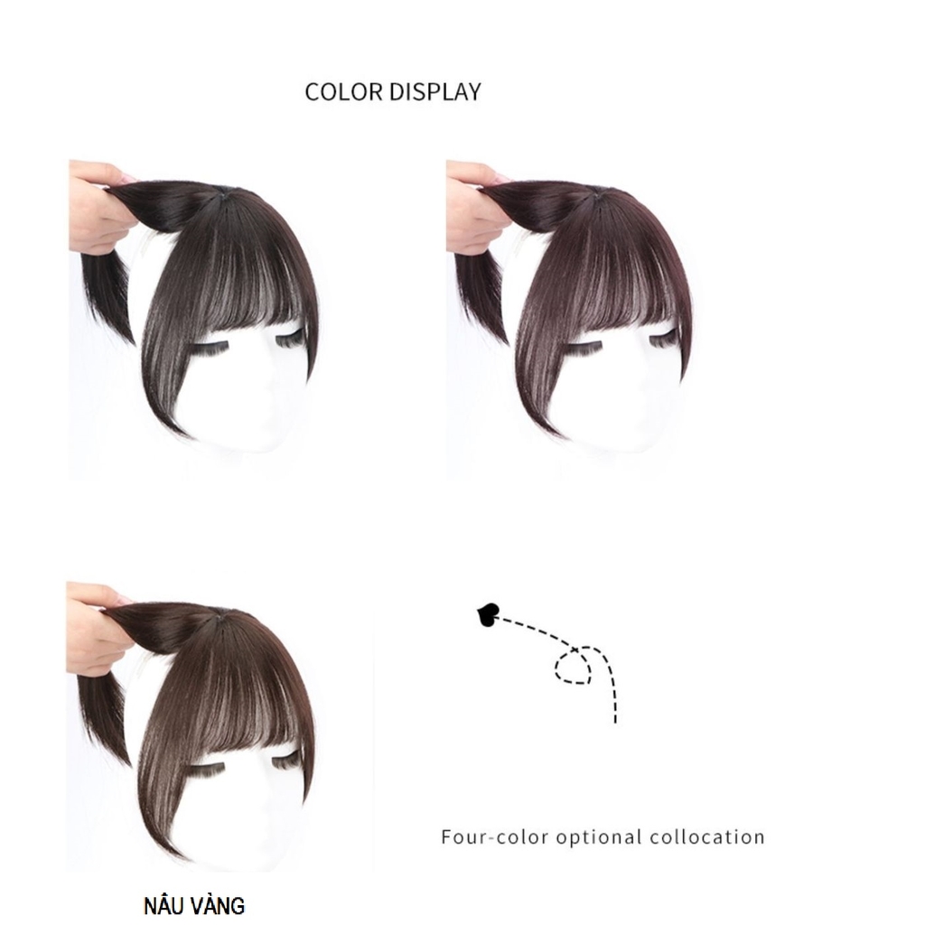 Tóc Mái Thưa Bằng Tóc Thật - Da 3D Xoáy Ngôi Ngang Dài 30cm | Wina