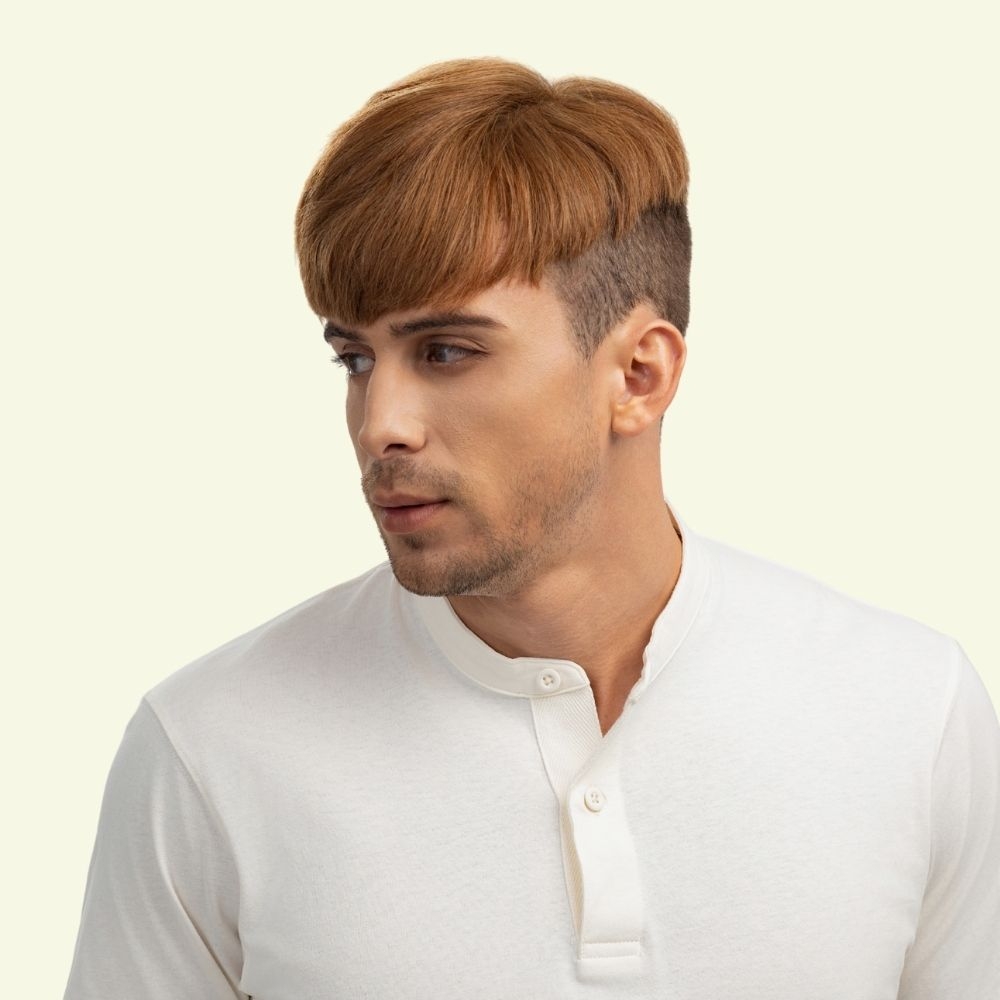 Tóc Giả Nam Che Phủ Đỉnh - Basic Mái Xéo Nâu Vàng