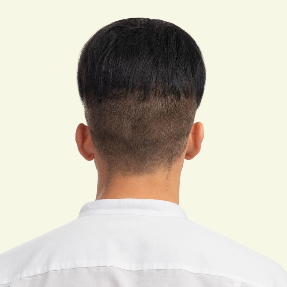 Tóc Giả Nam Che Phủ Đỉnh - Layer Mái Xéo Nâu Đen