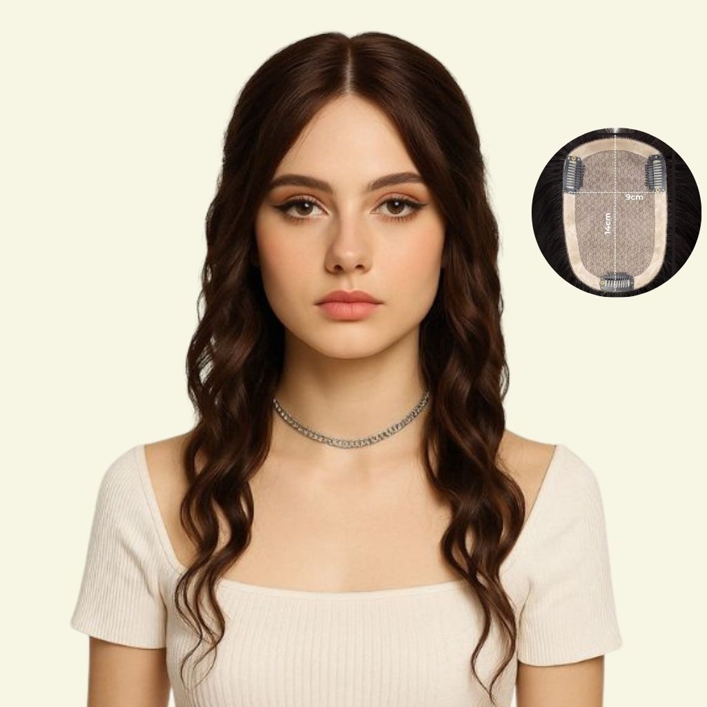 Tóc Giả Che Hói Đỉnh Đầu Nữ - Hai Mái Siêu Da 4D Uốn Xoăn Dài 50cm | Wina Wigs
