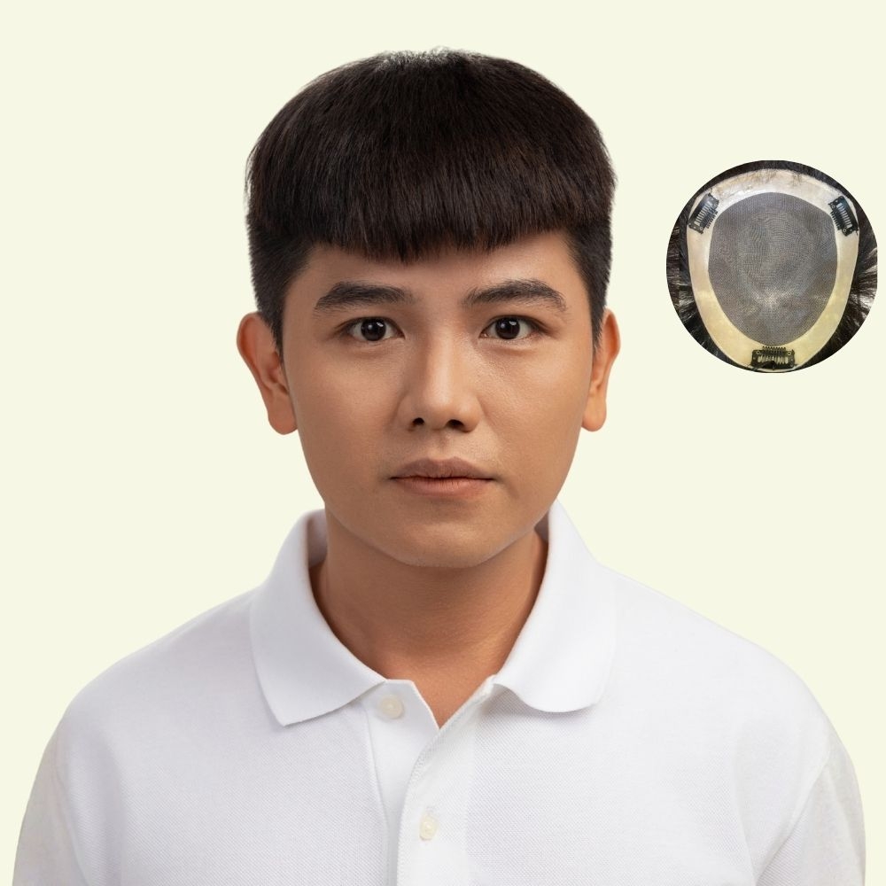 Tóc Giả Nam Che Phủ Đỉnh - Mohican Nâu Đen Siêu Da 3D