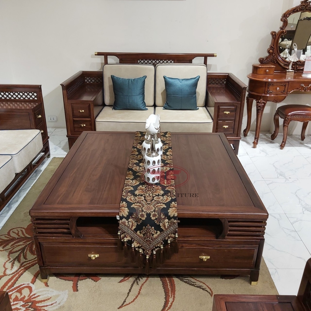 BÀN TRÀ HÌNH VUÔNG INDOCHINE GỖ ÓC CHÓ A06