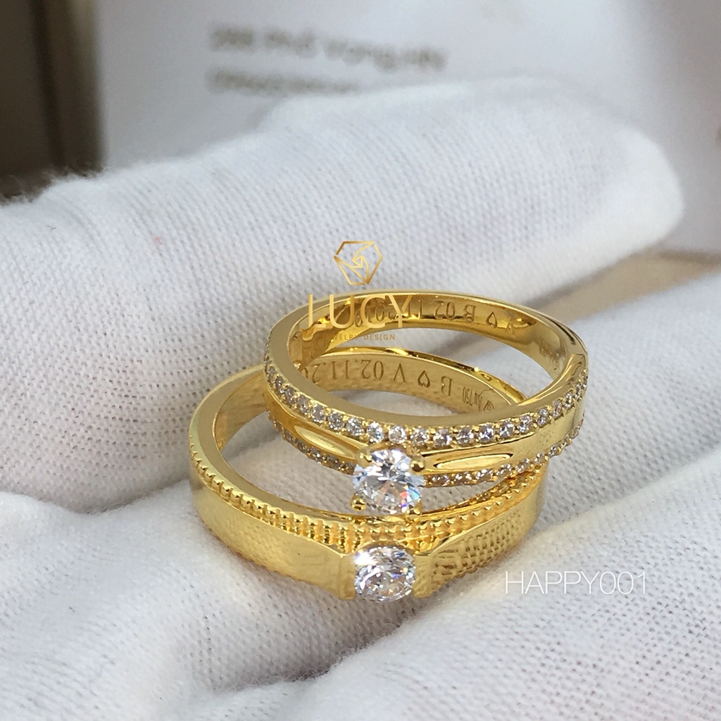 HAPPY001 Nhẫn cưới đẹp vàng tây, vàng trắng, vàng hồng 10k 14k 18k, Bạch Kim Platinum PT900 đính CZ, Moissanite, Kim cương - Lucy Jewelry