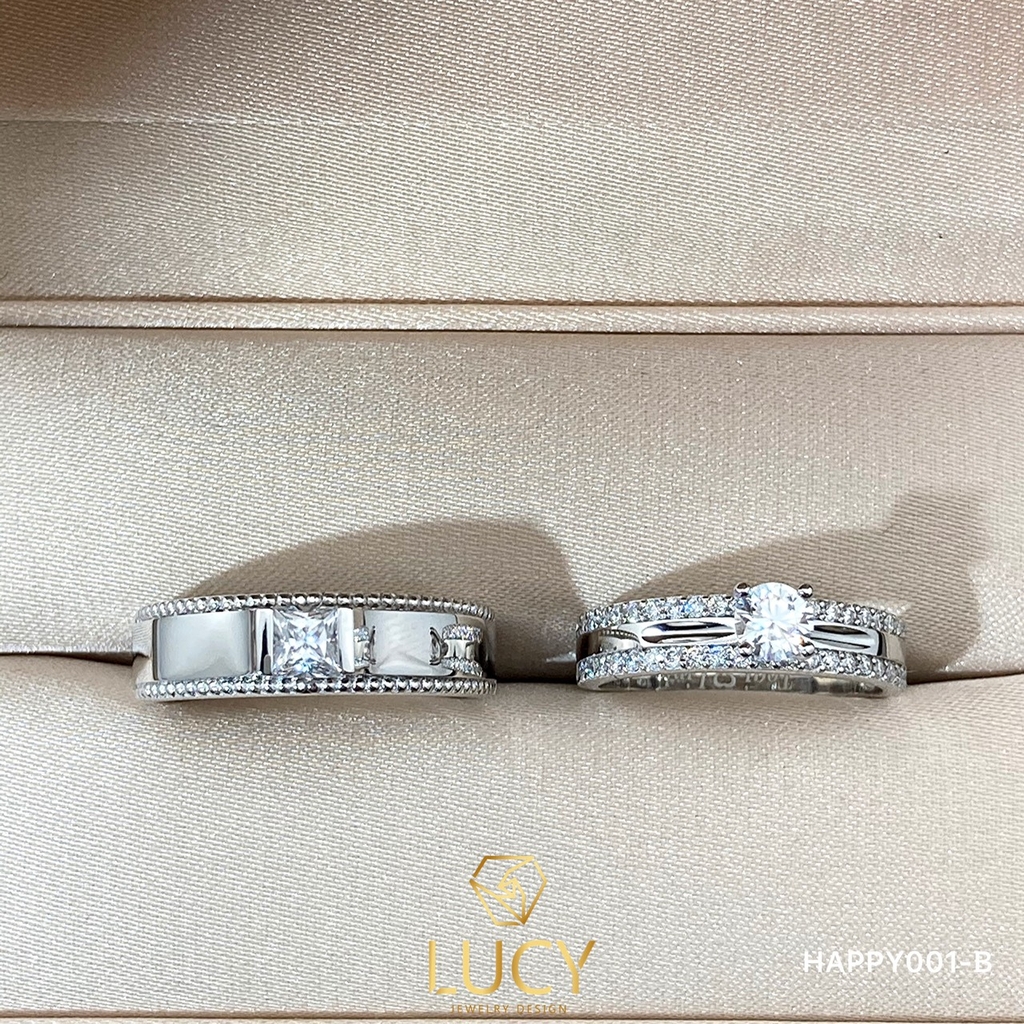 HAPPY001B_PT Nhẫn cưới bạch kim cao cấp Platinum 90% PT900 - Lucy Jewelry