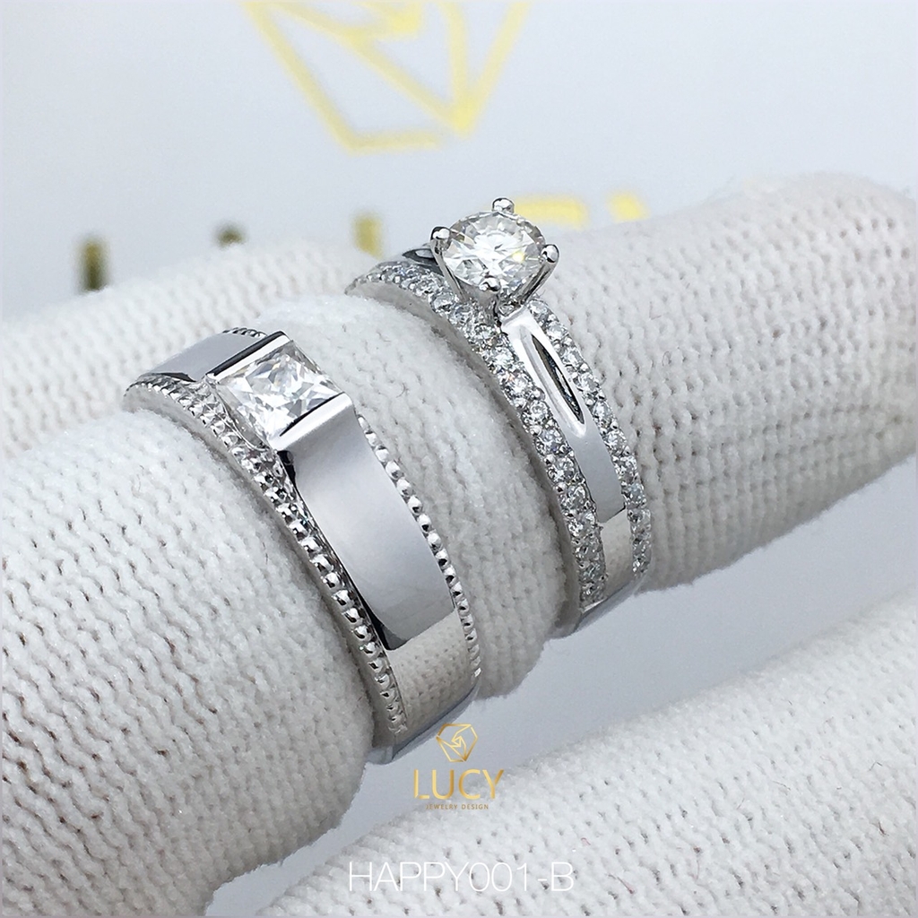 HAPPY001B_PT Nhẫn cưới bạch kim cao cấp Platinum 90% PT900 - Lucy Jewelry