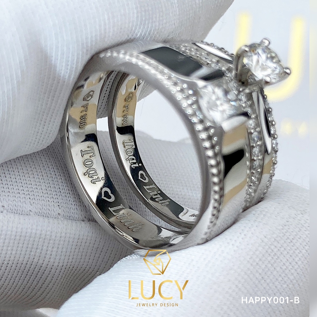 HAPPY001B_PT Nhẫn cưới bạch kim cao cấp Platinum 90% PT900 - Lucy Jewelry