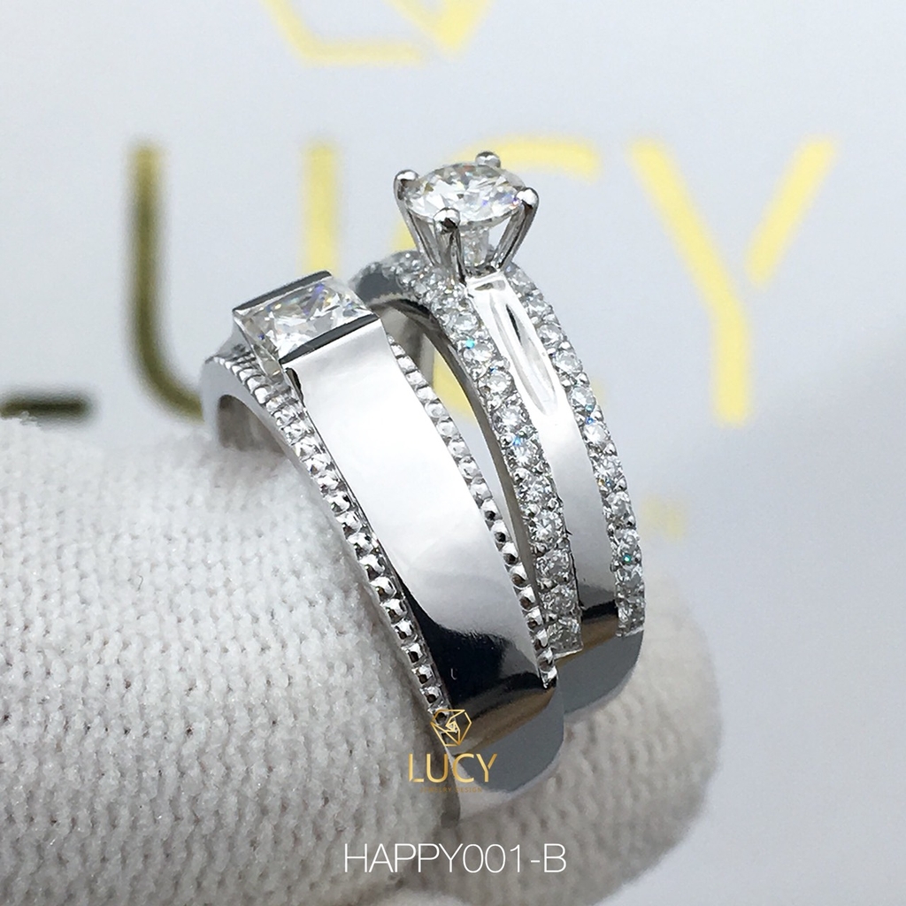 HAPPY001B_PT Nhẫn cưới bạch kim cao cấp Platinum 90% PT900 - Lucy Jewelry