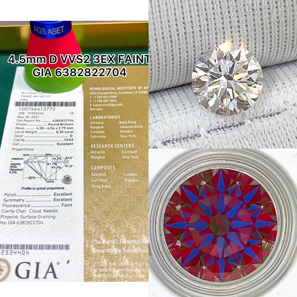 [HẾT HÀNG] Kim cương thiên nhiên 4.5mm D VVS2 3EX FAINT - 0.35carat kiểm đinh quốc tế GIA 6382822704 - LUCYJEWELRY