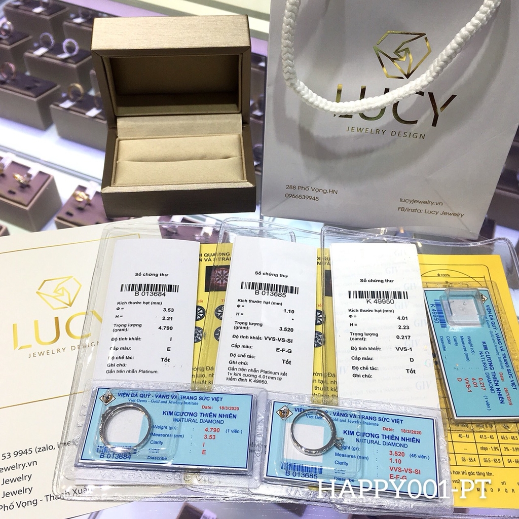 HAPPY001_PT Nhẫn cưới bạch kim cao cấp Platinum 90% PT900 - Lucy Jewelry