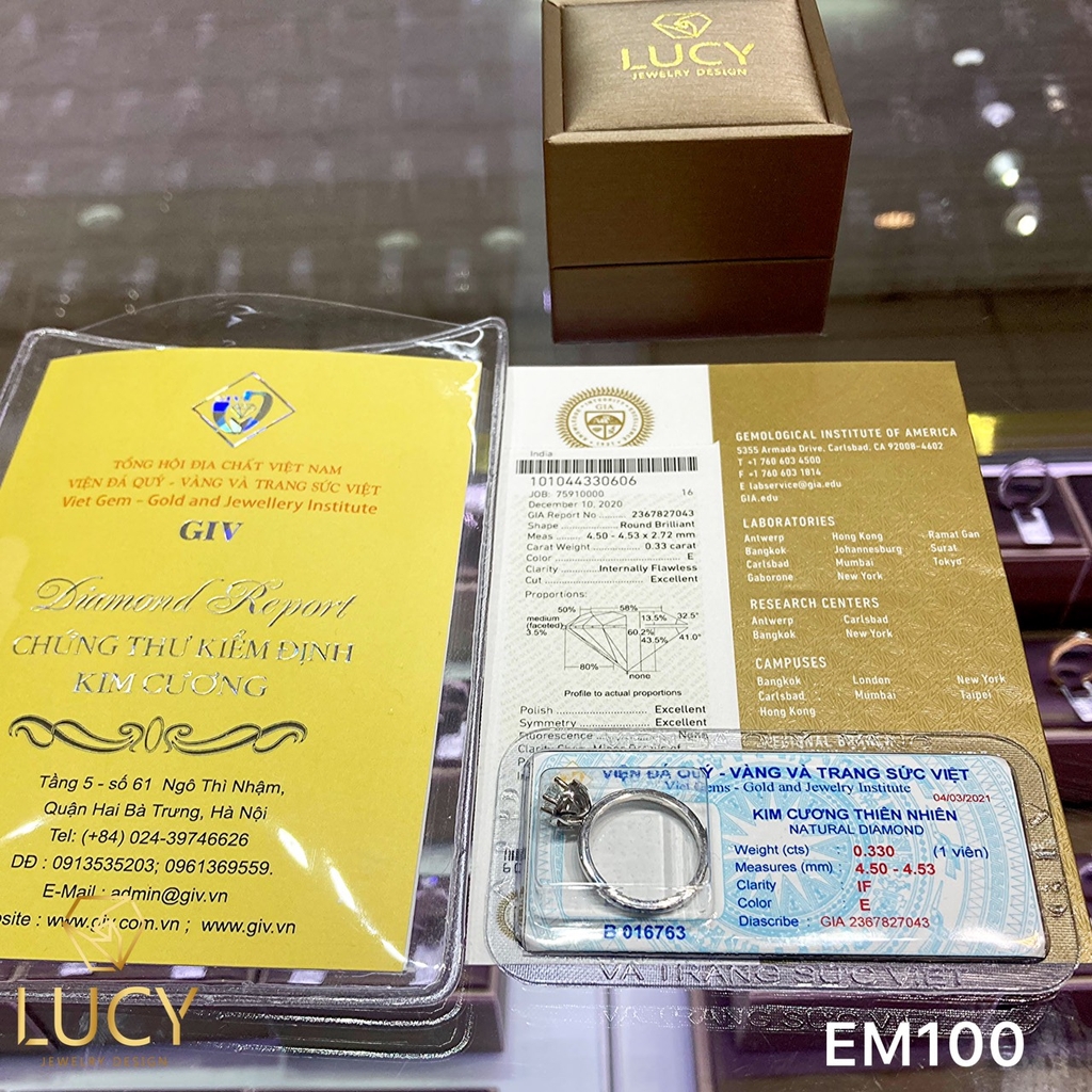 EM100 Nhẫn cầu hôn đính hôn, nhẫn vàng nữ, nhẫn ổ kim cương 4.5mm - Lucy Jewelry