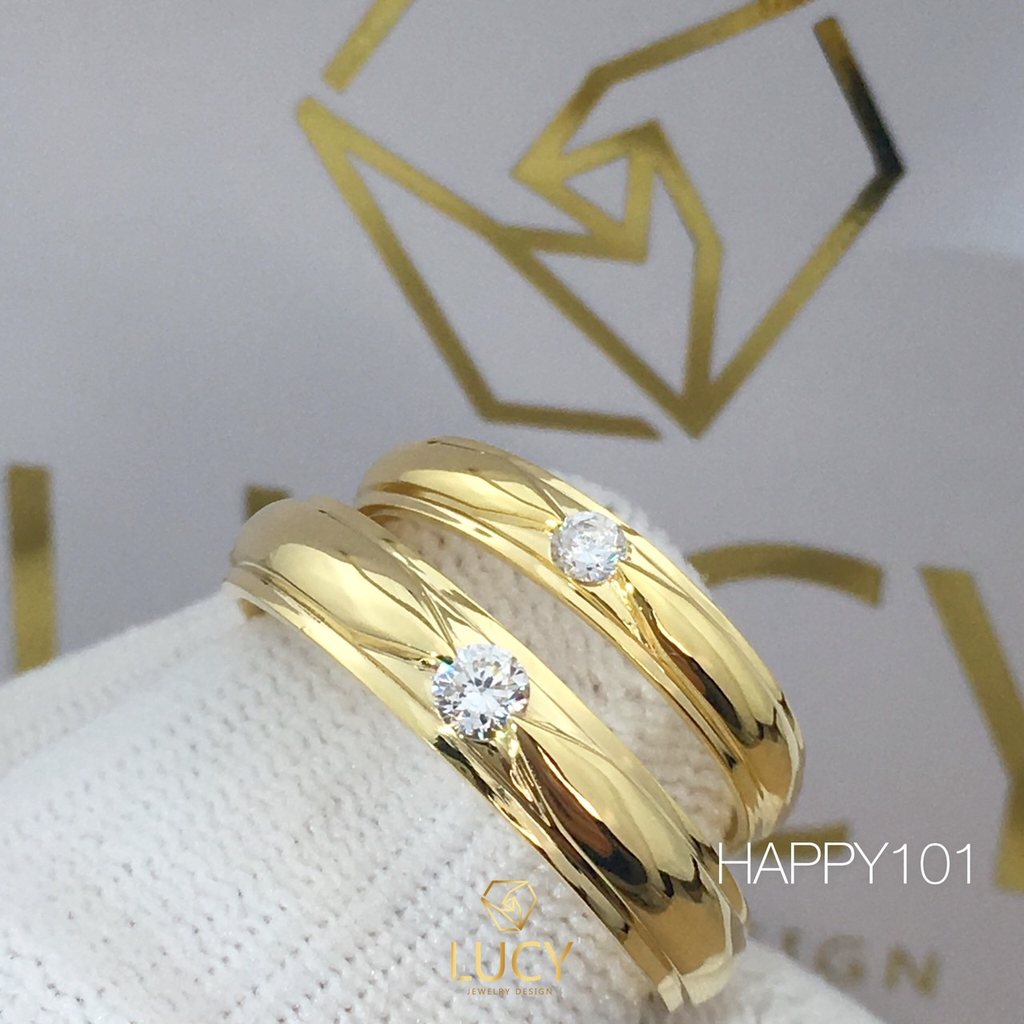 HAPPY101 Nhẫn cưới đẹp vàng tây, vàng trắng, vàng hồng 10k 14k 18k, Bạch Kim Platinum PT900 đính CZ, Moissanite, Kim cương - Lucy Jewelry