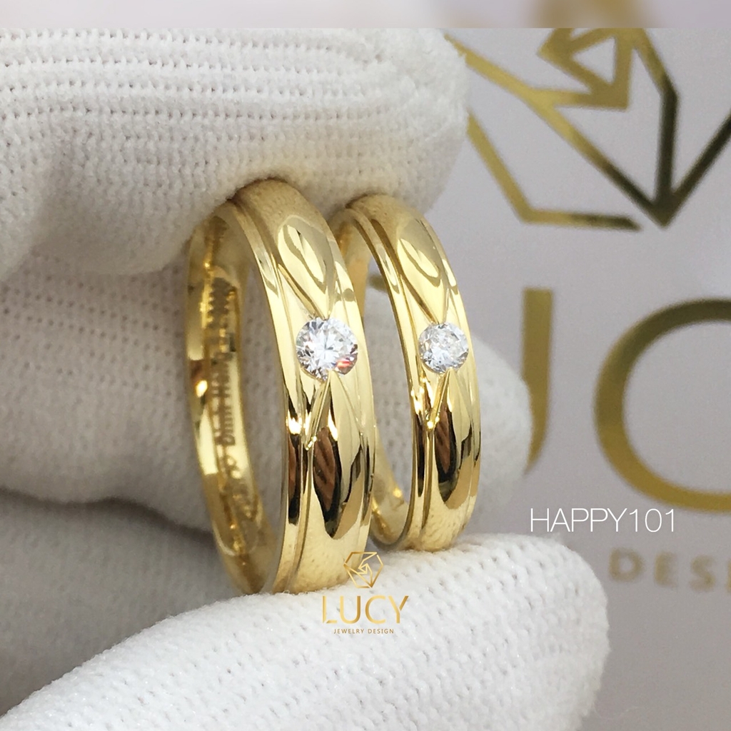 HAPPY101 Nhẫn cưới đẹp vàng tây, vàng trắng, vàng hồng 10k 14k 18k, Bạch Kim Platinum PT900 đính CZ, Moissanite, Kim cương - Lucy Jewelry