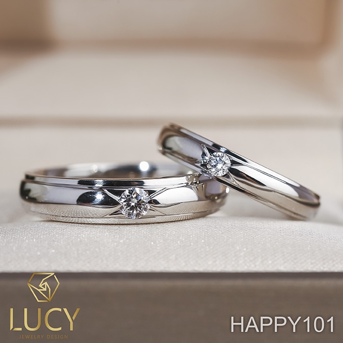 HAPPY101 Nhẫn cưới đẹp vàng tây, vàng trắng, vàng hồng 10k 14k 18k, Bạch Kim Platinum PT900 đính CZ, Moissanite, Kim cương - Lucy Jewelry