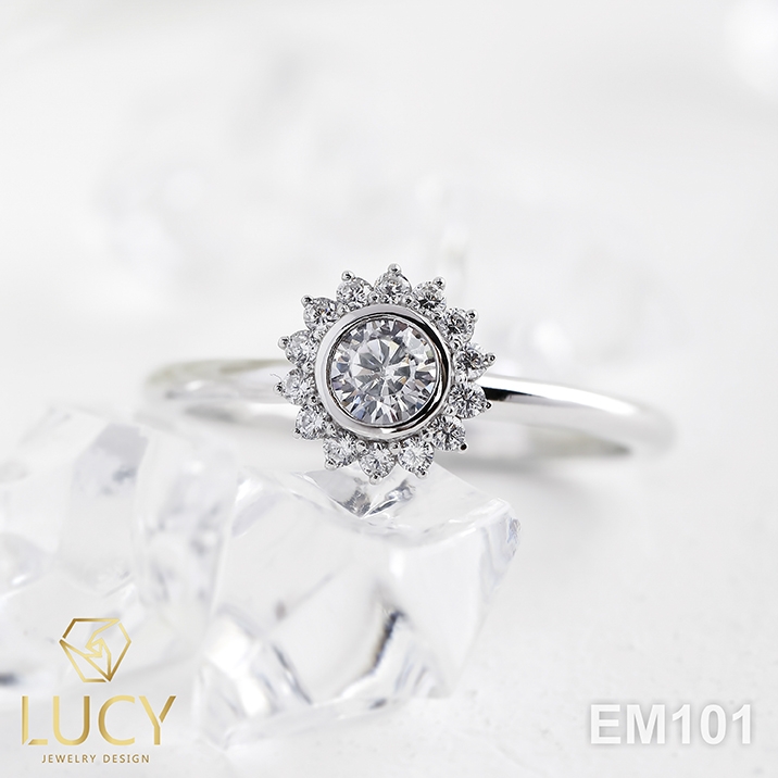 EM101 Nhẫn cầu hôn đính hôn, nhẫn vàng nữ, nhẫn ổ kim cương 3.5mm - Lucy Jewelry