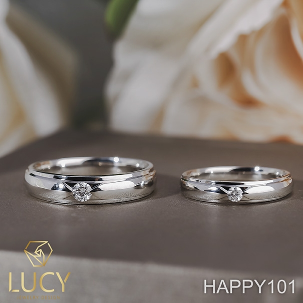 HAPPY101 Nhẫn cưới đẹp vàng tây, vàng trắng, vàng hồng 10k 14k 18k, Bạch Kim Platinum PT900 đính CZ, Moissanite, Kim cương - Lucy Jewelry