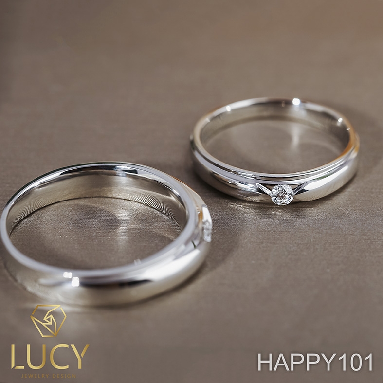 HAPPY101 Nhẫn cưới đẹp vàng tây, vàng trắng, vàng hồng 10k 14k 18k, Bạch Kim Platinum PT900 đính CZ, Moissanite, Kim cương - Lucy Jewelry