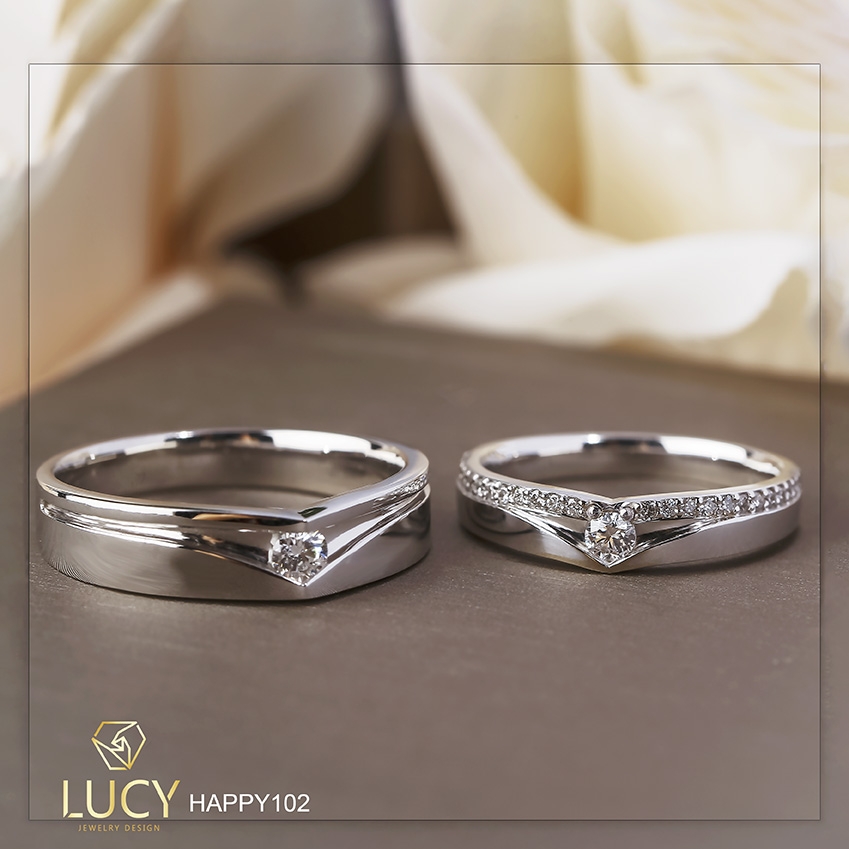 HAPPY102 Nhẫn cưới thiết kế, nhẫn cưới đẹp cao cấp, nhẫn cưới kim cương 3mm 2.7mm - Lucy Jewelry