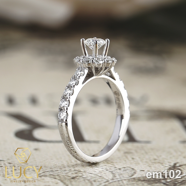 EM102 Nhẫn cầu hôn đính hôn, nhẫn vàng nữ, nhẫn ổ kim cương 4.5mm - Lucy Jewelry