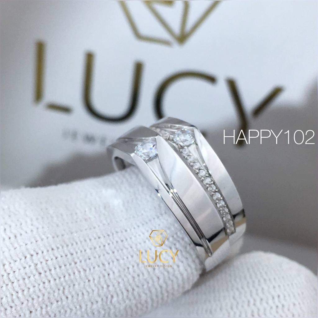 HAPPY102 Nhẫn cưới thiết kế, nhẫn cưới đẹp cao cấp, nhẫn cưới kim cương 3mm 2.7mm - Lucy Jewelry