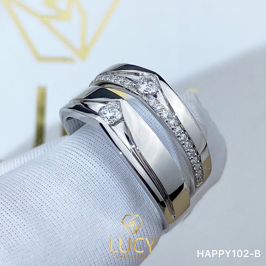 HAPPY102B_PT Nhẫn cưới bạch kim cao cấp Platinum 90% PT900 - Lucy Jewelry