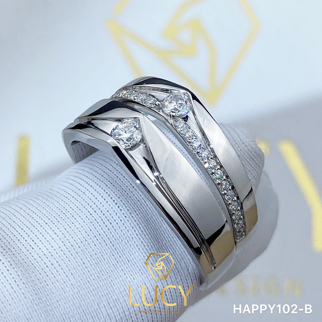 HAPPY102B_PT Nhẫn cưới bạch kim cao cấp Platinum 90% PT900 - Lucy Jewelry