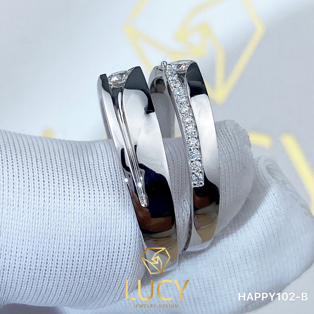 HAPPY102B_PT Nhẫn cưới bạch kim cao cấp Platinum 90% PT900 - Lucy Jewelry