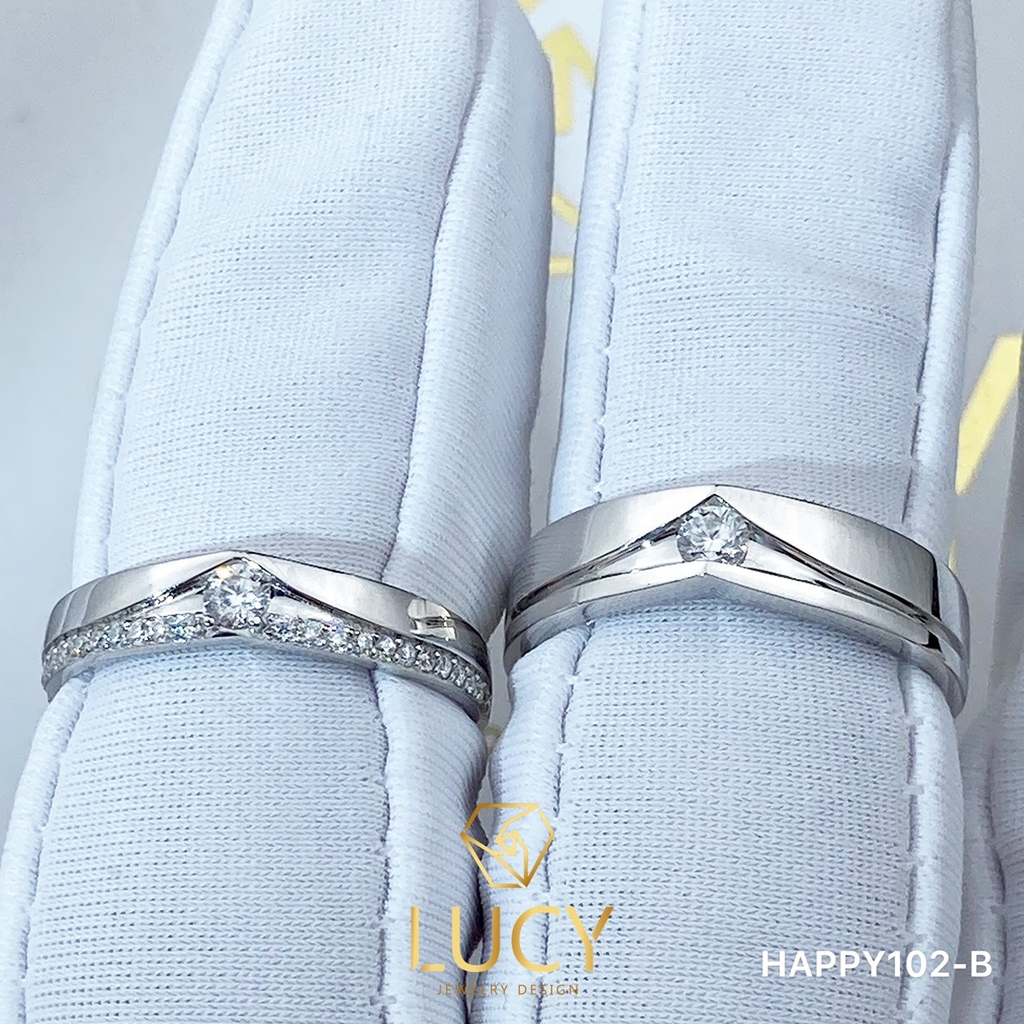HAPPY102B Nhẫn cưới thiết kế, nhẫn cưới đẹp cao cấp, nhẫn cưới kim cương 3mm 2.7mm - Lucy Jewelry