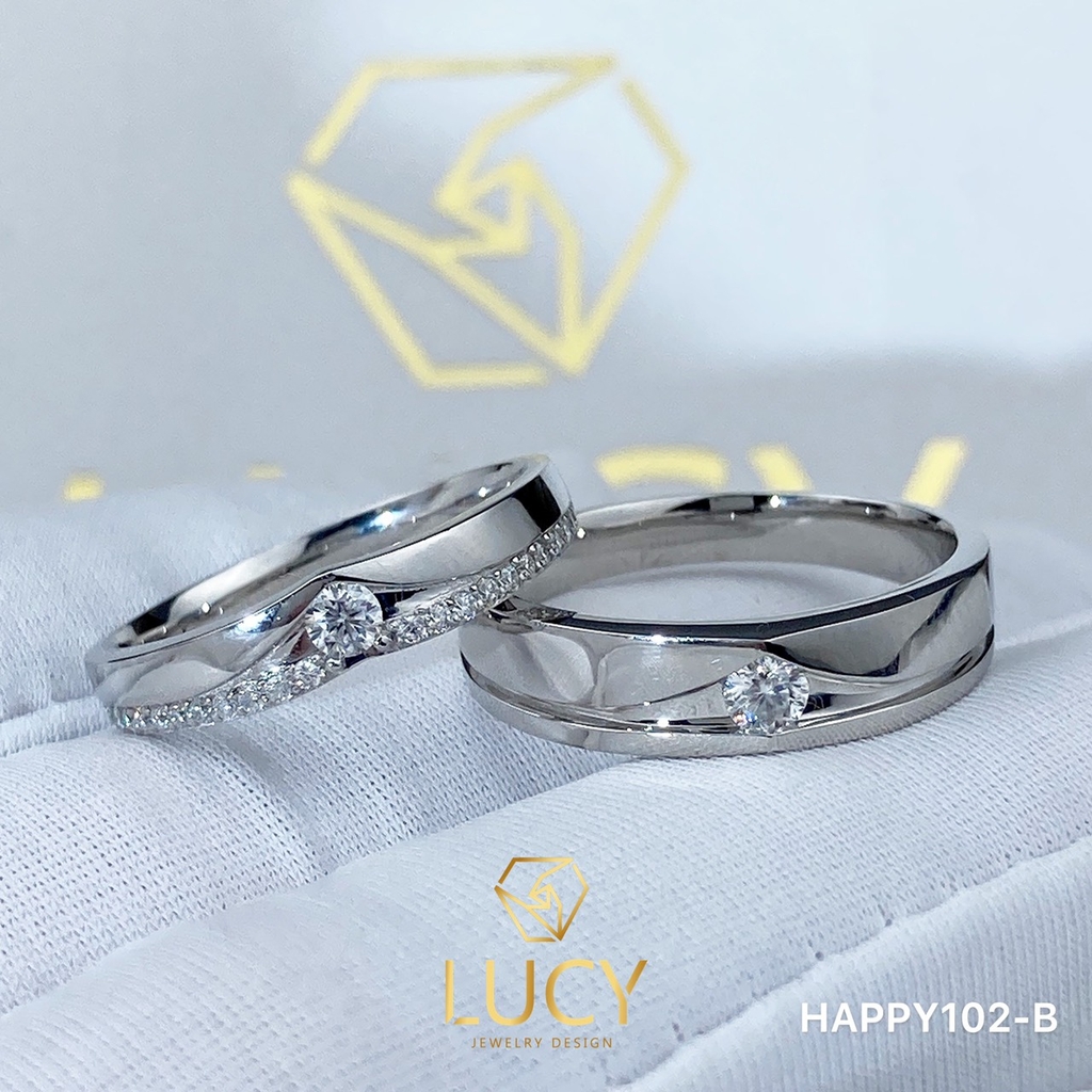 HAPPY102B_PT Nhẫn cưới bạch kim cao cấp Platinum 90% PT900 - Lucy Jewelry