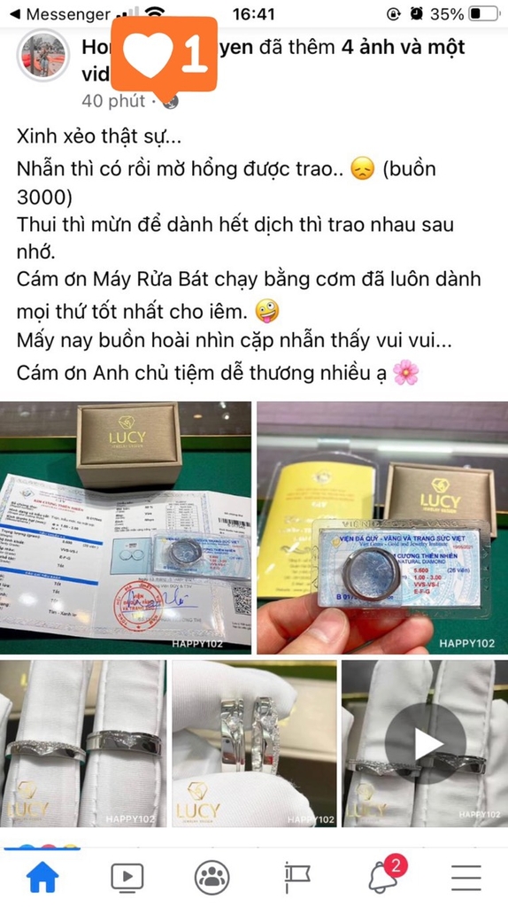 HAPPY102 Nhẫn cưới thiết kế, nhẫn cưới đẹp cao cấp, nhẫn cưới kim cương 3mm 2.7mm - Lucy Jewelry