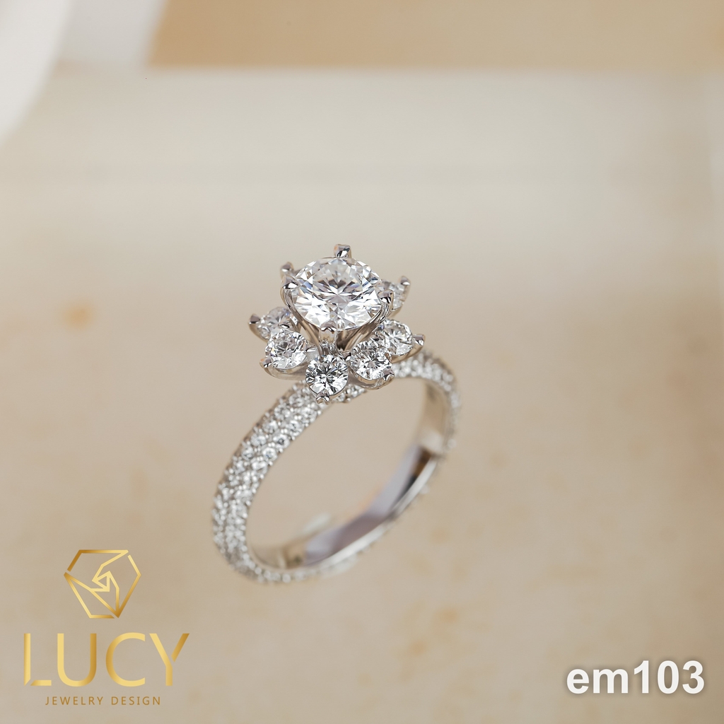 EM103 Nhẫn cầu hôn đính hôn, nhẫn vàng nữ, nhẫn ổ kim cương 5.4mm - Lucy Jewelry