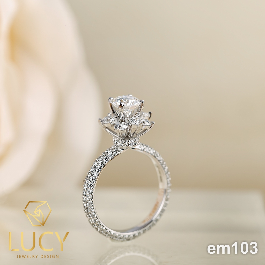 EM103 Nhẫn cầu hôn đính hôn, nhẫn vàng nữ, nhẫn ổ kim cương 5.4mm - Lucy Jewelry