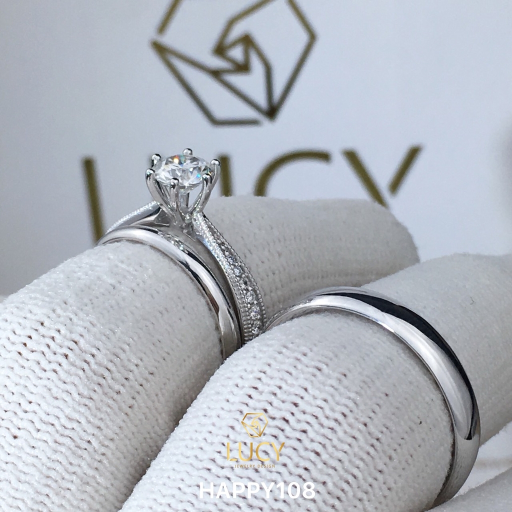 HAPPY108 Bộ nhẫn cưới thiết kế 3 chiếc, nhẫn cưới đẹp - Lucy Jewelry