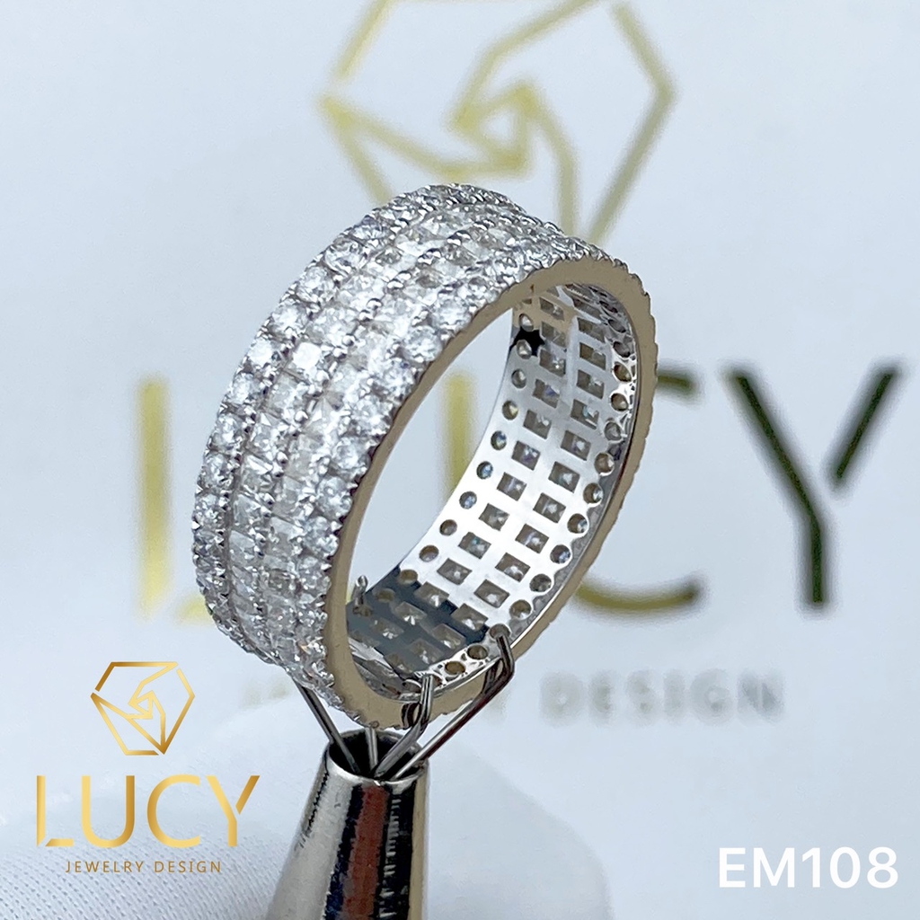 EM108 Nhẫn unisex full 2 hàng đá vuông 1.5mm và tròn 1.5mm - Lucy Jewelry