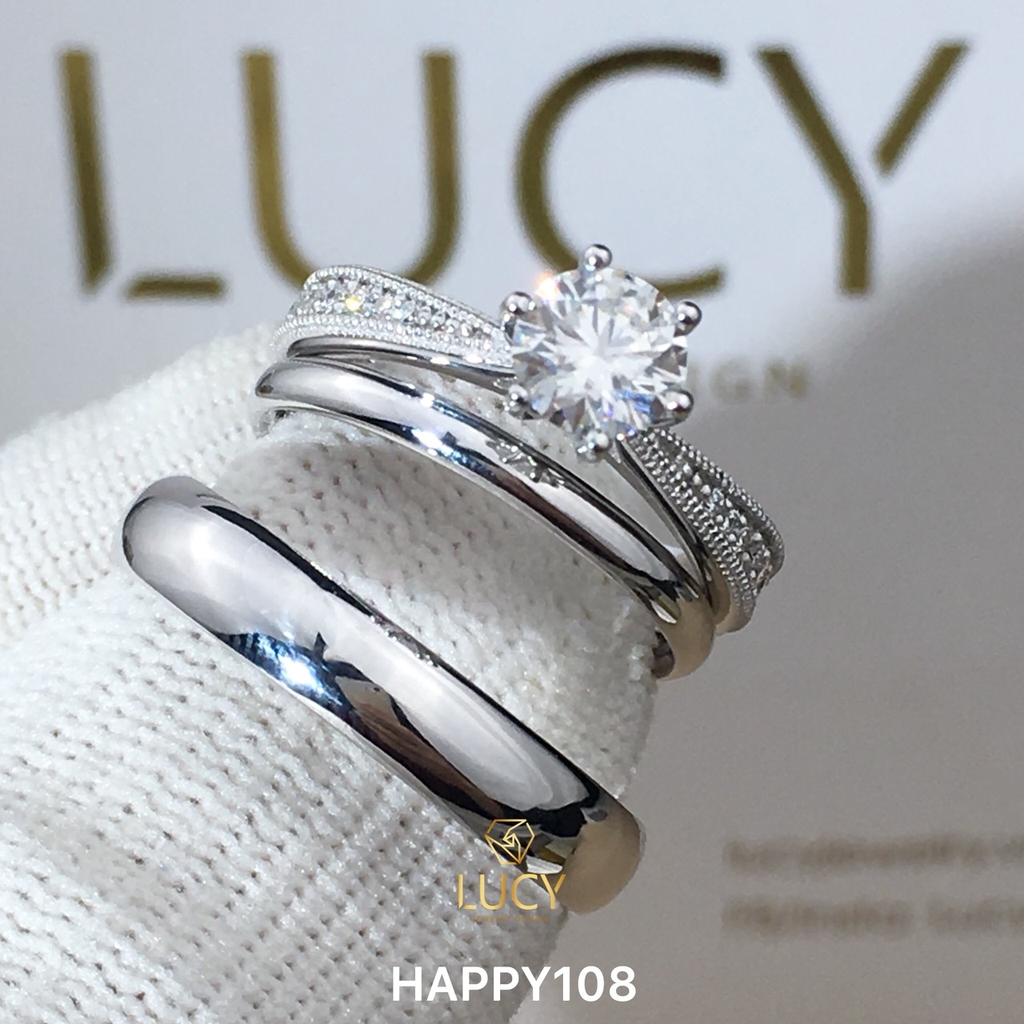 HAPPY108 Bộ nhẫn cưới thiết kế 3 chiếc, nhẫn cưới đẹp - Lucy Jewelry