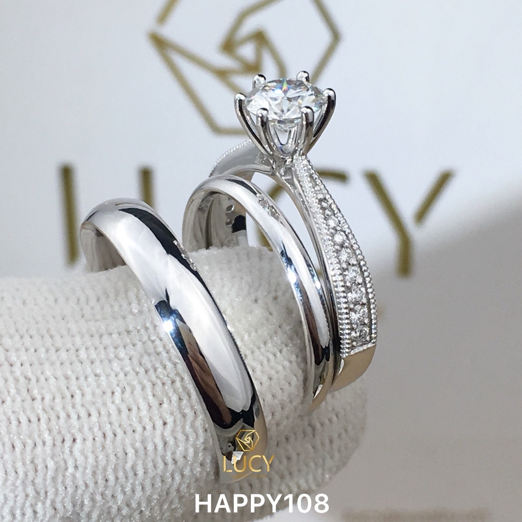 HAPPY108_PT Nhẫn cưới bạch kim cao cấp Platinum 90% PT900 - Lucy Jewelry