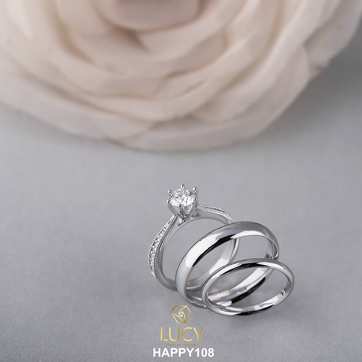 HAPPY108 Bộ nhẫn cưới thiết kế 3 chiếc, nhẫn cưới đẹp - Lucy Jewelry