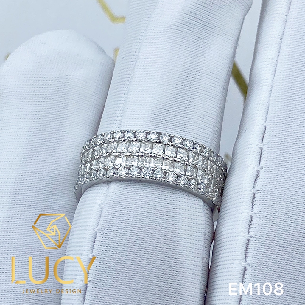 EM108 Nhẫn unisex full 2 hàng đá vuông 1.5mm và tròn 1.5mm - Lucy Jewelry