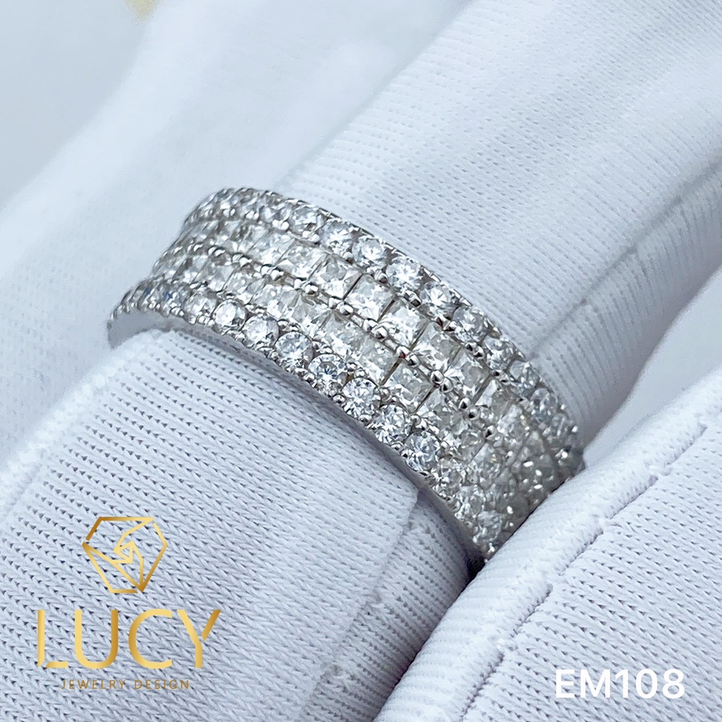 EM108 Nhẫn unisex full 2 hàng đá vuông 1.5mm và tròn 1.5mm - Lucy Jewelry