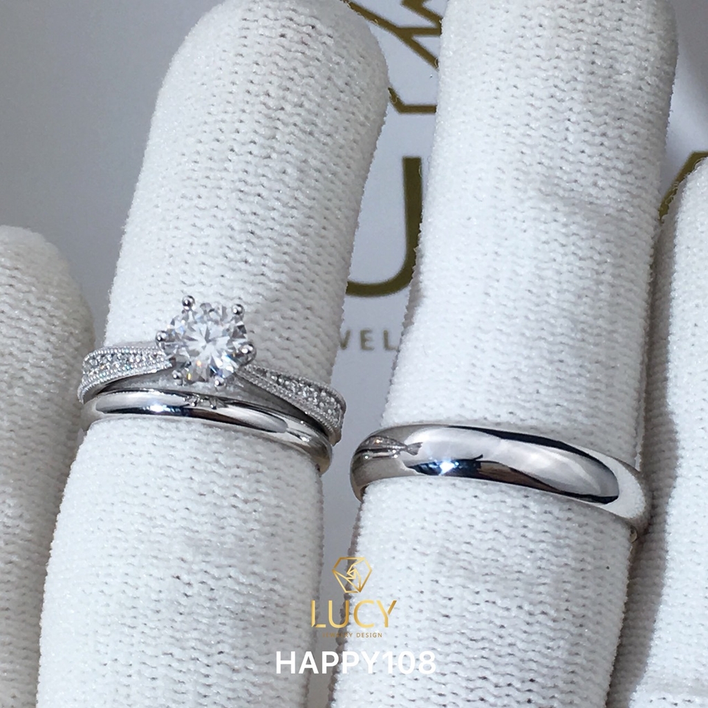 HAPPY108 Bộ nhẫn cưới thiết kế 3 chiếc, nhẫn cưới đẹp - Lucy Jewelry