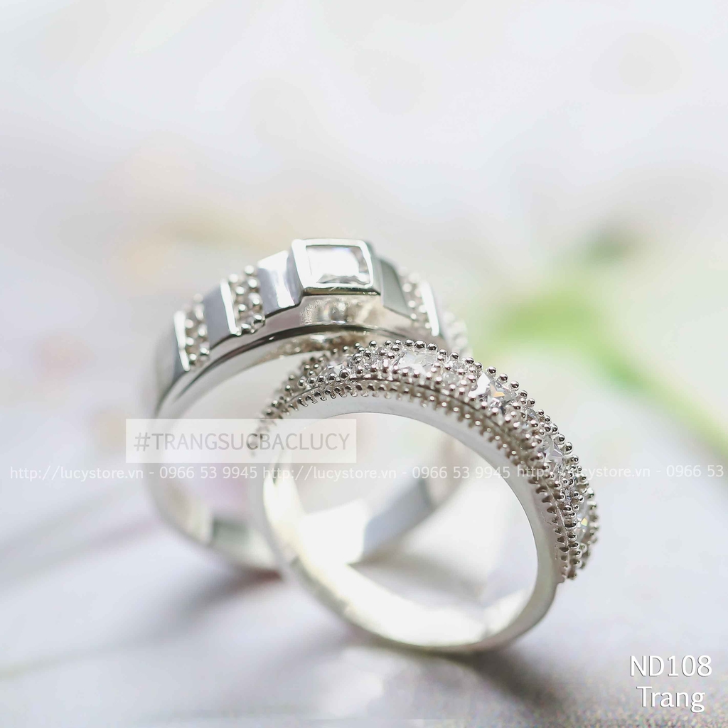 Nhẫn đôi nhẫn cặp bạc Lucy - ND108 đá trắng