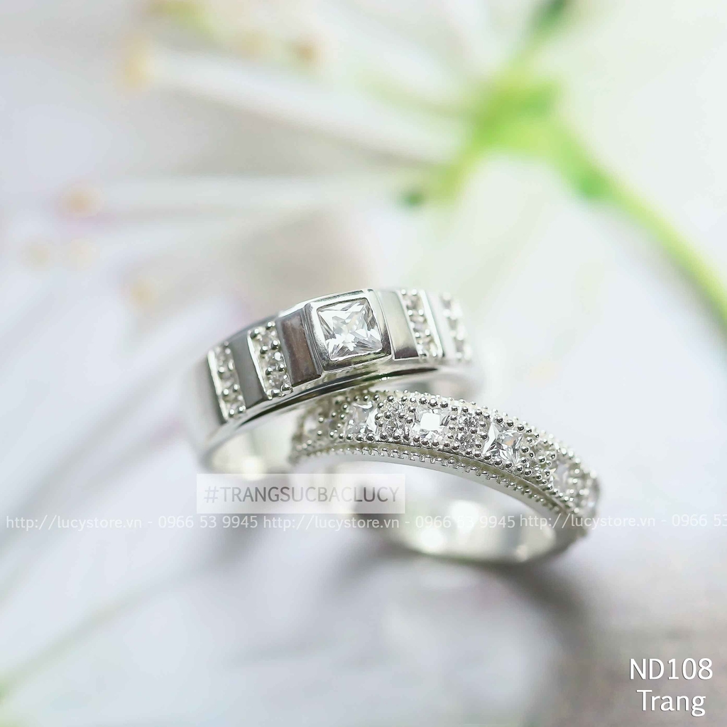 Nhẫn đôi nhẫn cặp đá vuông đẹp đá xanh Bạc Lucy - ND108
