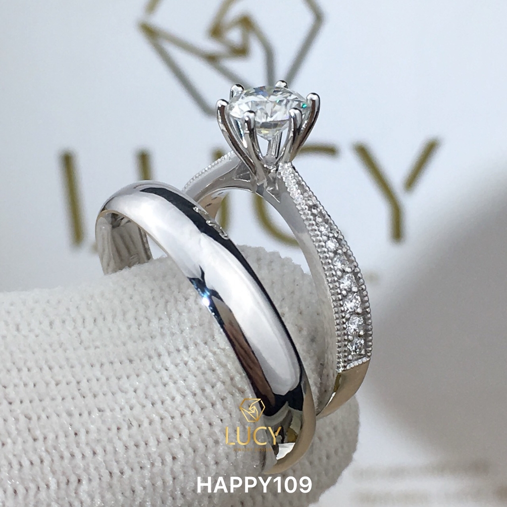 HAPPY109 Nhẫn cưới thiết kế, nhẫn cưới đẹp, nhẫn cưới cao cấp, nhẫn cưới kim cương 5.4mm 5.5mm - Lucy Jewelry