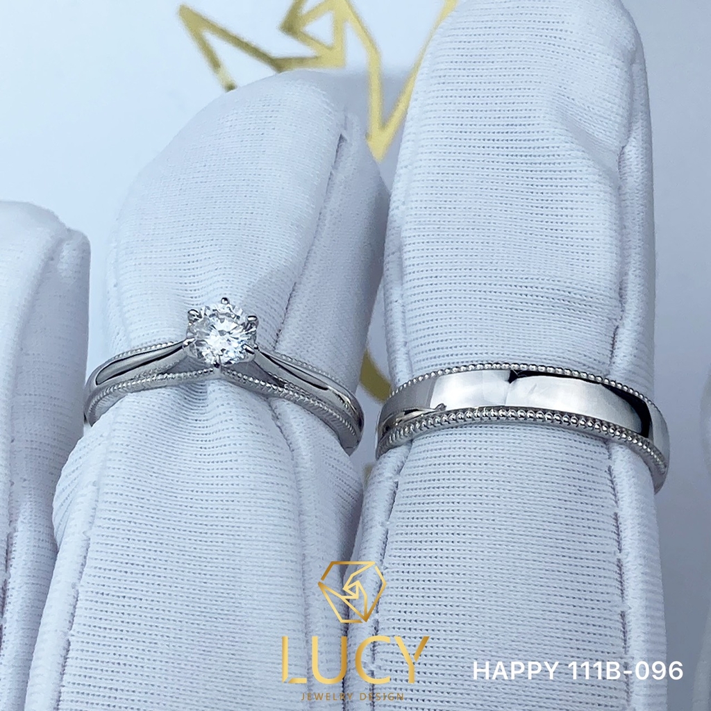 HAPPY 111B-096 Nhẫn cưới thiết kế đá chủ nữ 4mm 4.1mm, nhẫn cưới đẹp, nhẫn cưới cao cấp, nhẫn cưới kim cương - Lucy Jewelry