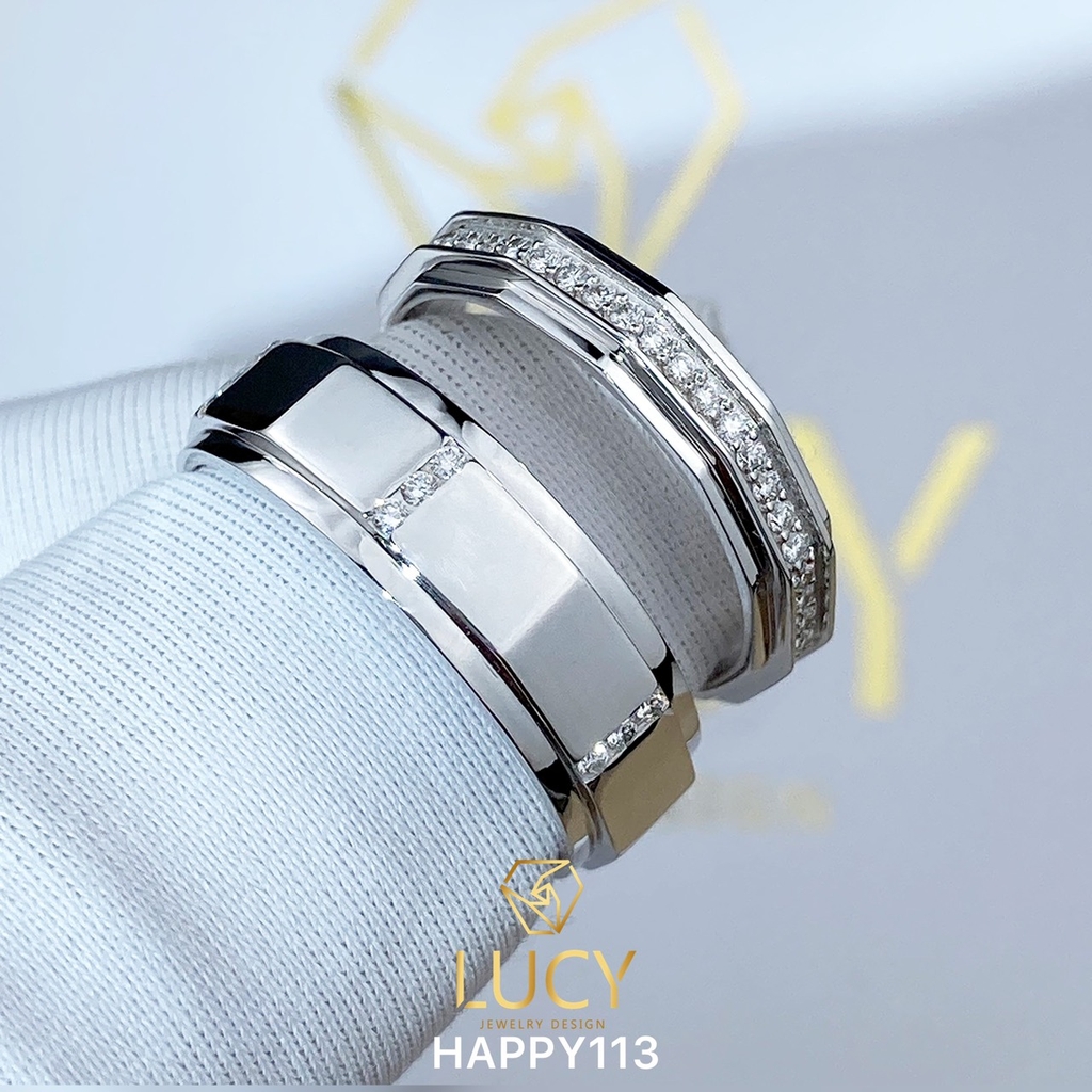 HAPPY113 Nhẫn cưới đẹp vàng tây, vàng trắng, vàng hồng 10k 14k 18k, Bạch Kim Platinum PT900 đính CZ, Moissanite, Kim cương - Lucy Jewelry