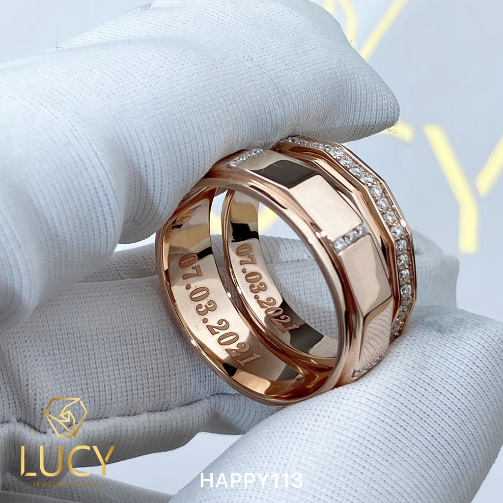 HAPPY113 Nhẫn cưới đẹp vàng tây, vàng trắng, vàng hồng 10k 14k 18k, Bạch Kim Platinum PT900 đính CZ, Moissanite, Kim cương - Lucy Jewelry