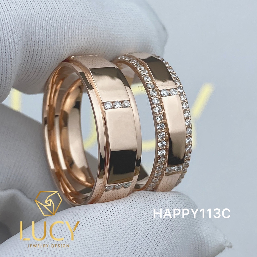 HAPPY113C Nhẫn cưới đẹp vàng tây, vàng trắng, vàng hồng 10k 14k 18k, Bạch Kim Platinum PT900 đính CZ, Moissanite, Kim cương - Lucy Jewelry