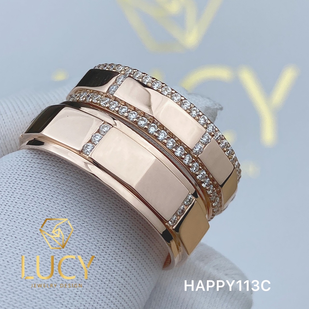 HAPPY113C Nhẫn cưới đẹp vàng tây, vàng trắng, vàng hồng 10k 14k 18k, Bạch Kim Platinum PT900 đính CZ, Moissanite, Kim cương - Lucy Jewelry