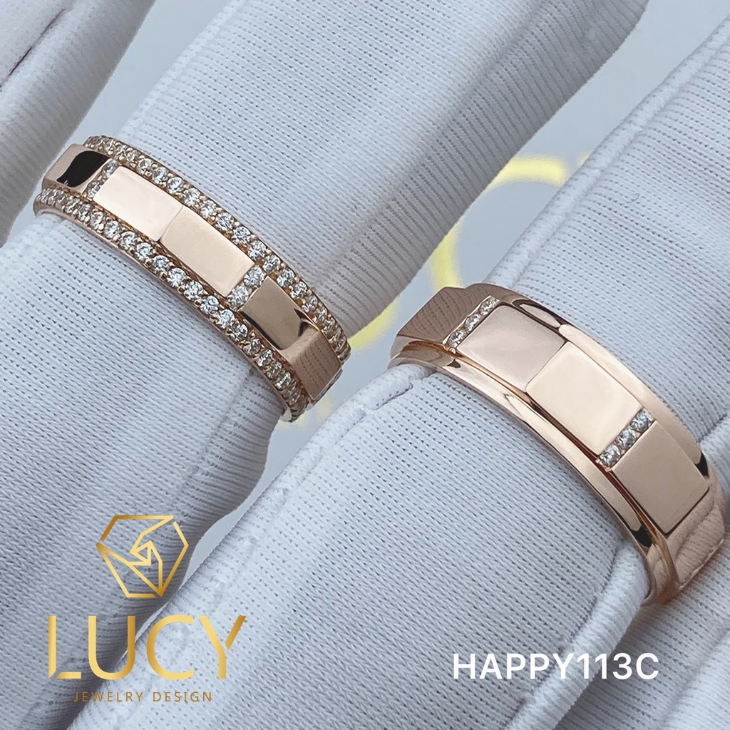 HAPPY113C Nhẫn cưới đẹp vàng tây, vàng trắng, vàng hồng 10k 14k 18k, Bạch Kim Platinum PT900 đính CZ, Moissanite, Kim cương - Lucy Jewelry